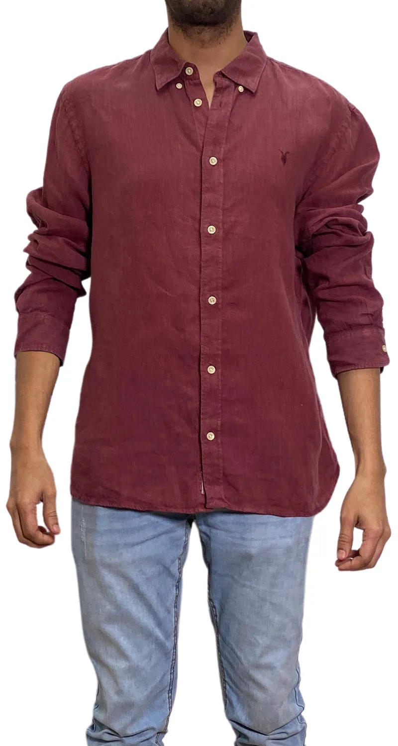 ALLSAINTS Camisa Lino Burdeo Slim Fit