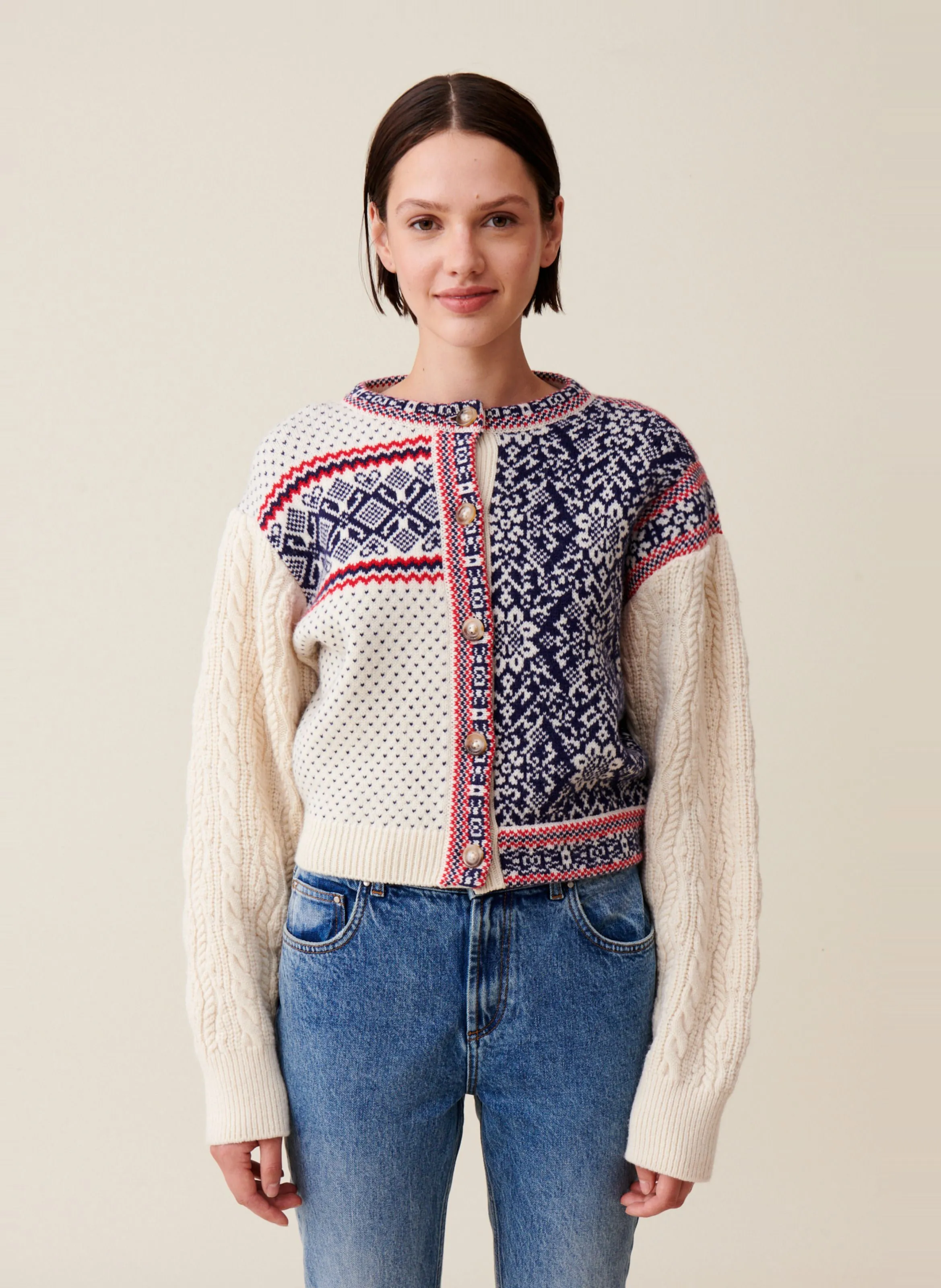 CLAUDIE PIERLOT Cárdigan de punto trenzado de lana en multicolor