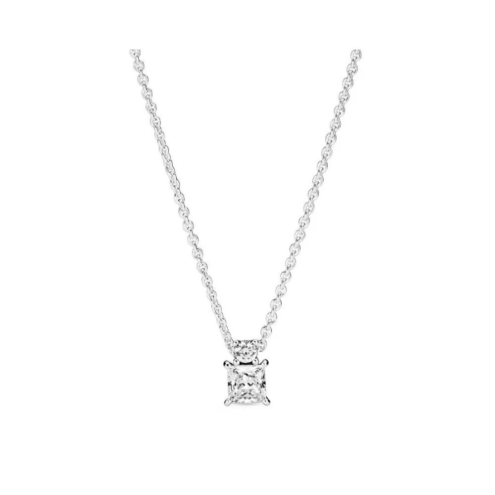 Collar de plata de ley Círculo & Cuadrado Brillantes con circonitas cúbicas