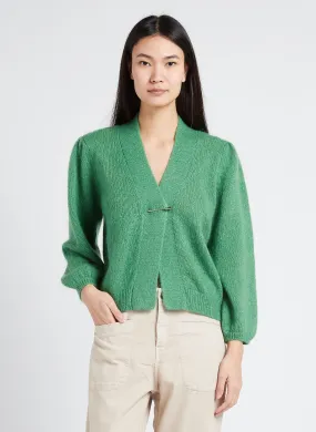EKYOG LONI - Cárdigan holgado de mezcla de lana y seda con cuello de pico en verde