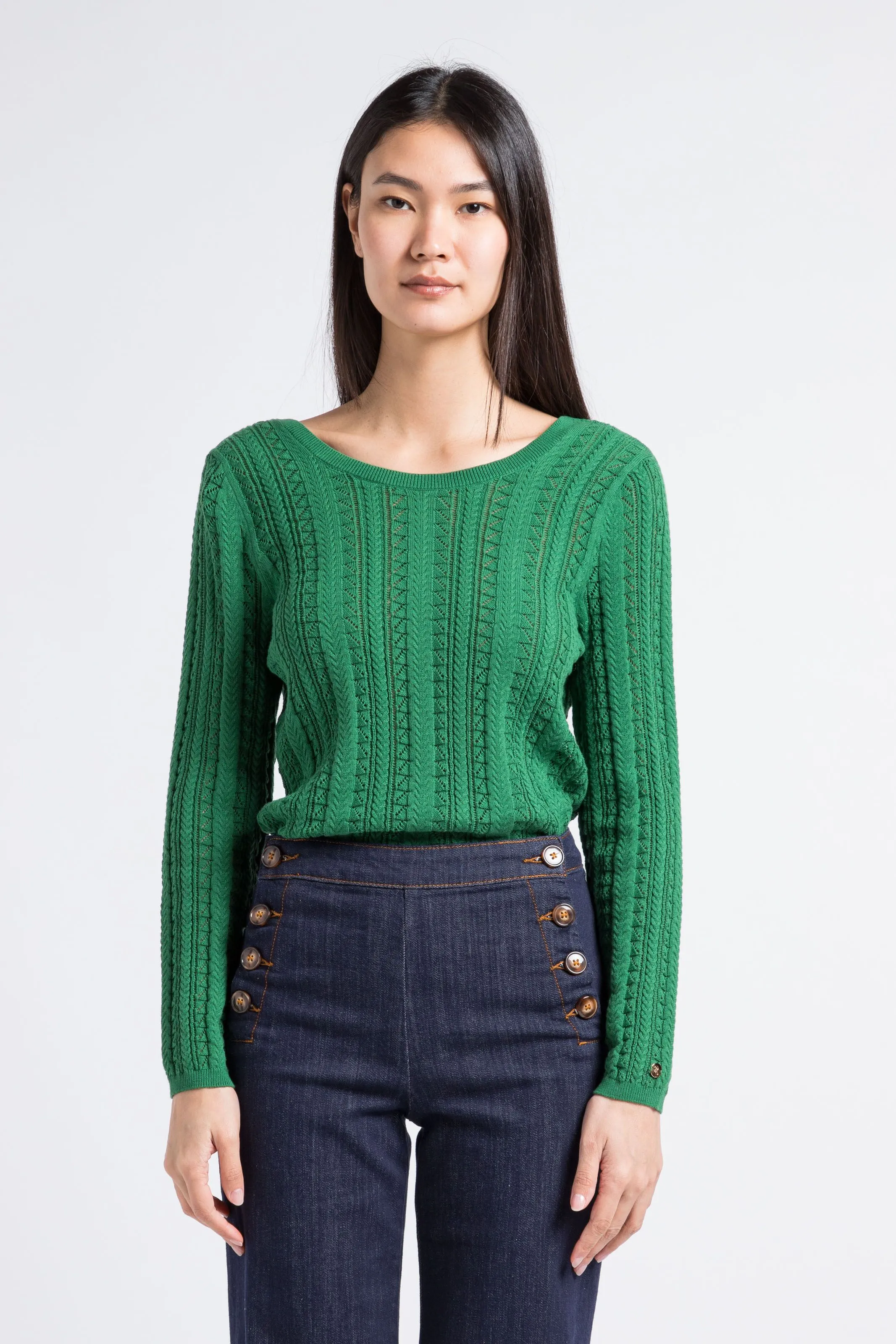 LA PETITE ETOILE MILANE - Jersey de punto calado de algodón en verde