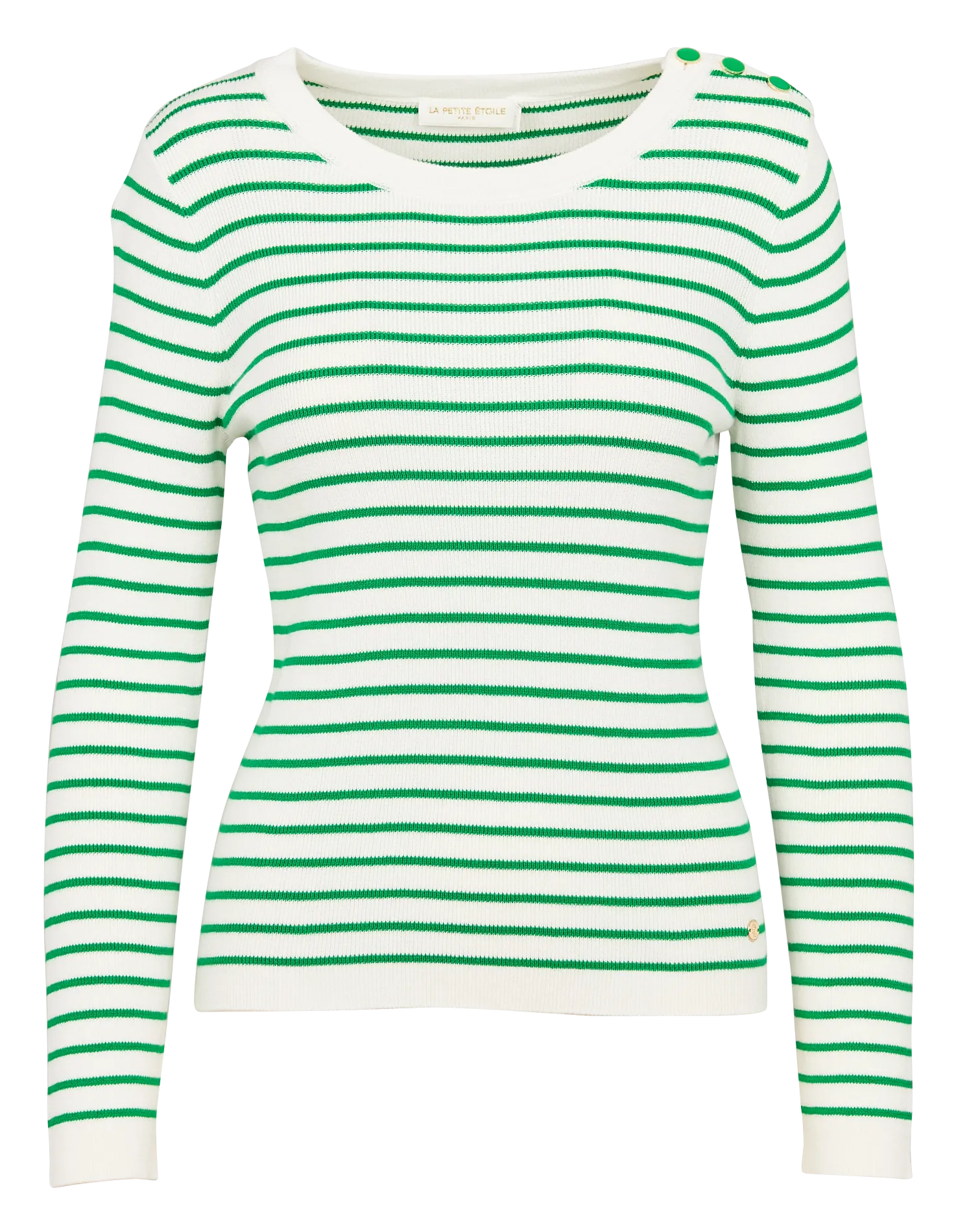 LA PETITE ETOILE MOLLY - Jersey recto de algodón de rayas con cuello redondo en verde