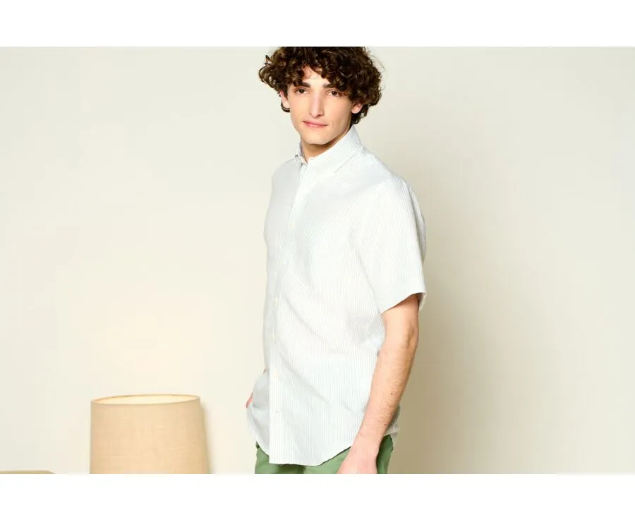 Lime Green Chambray & White cotton linen shirt - Chest pocket - COLTEN MC