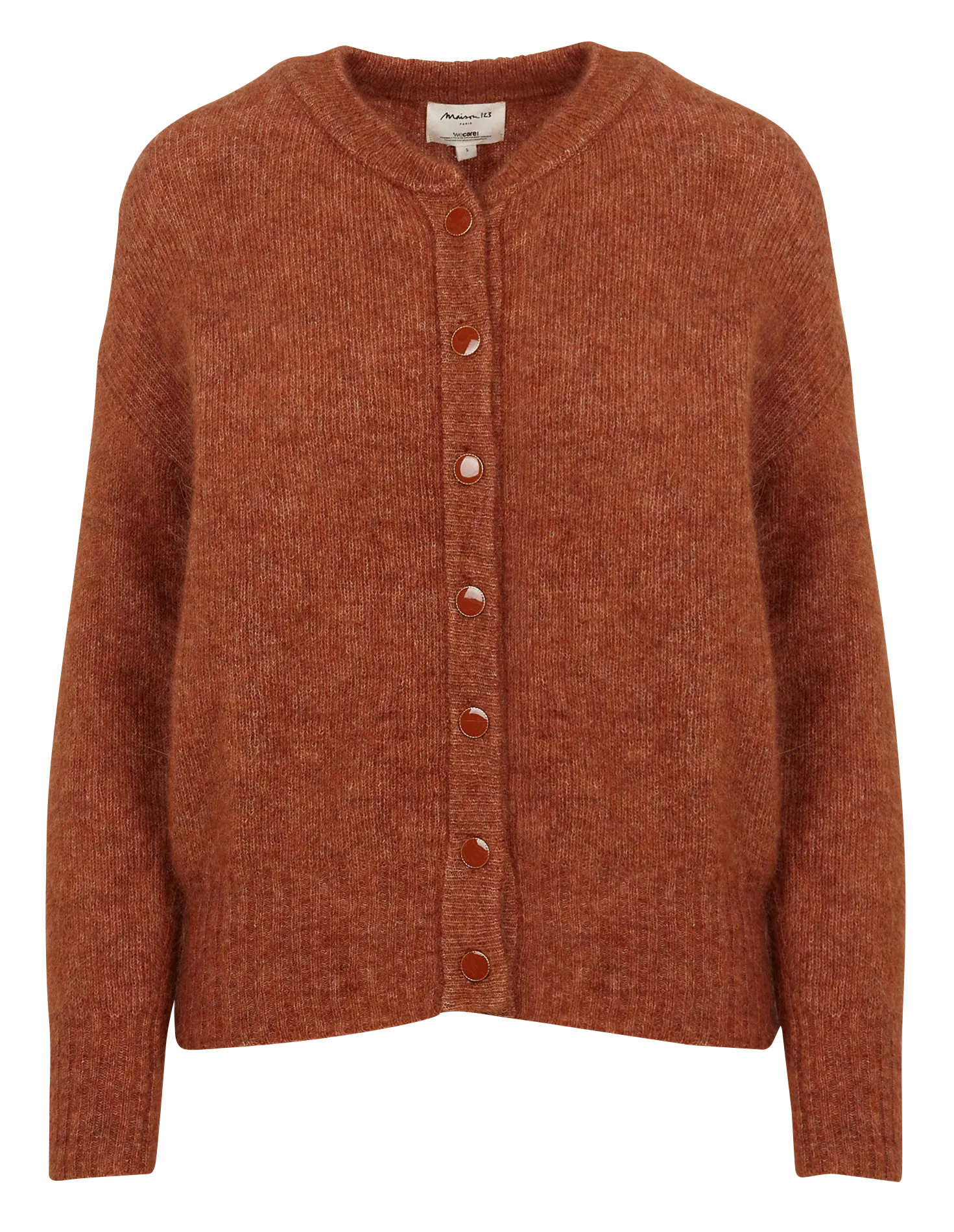 MAISON 123 LOU - Cárdigan recto de mezcla de mohair con cuello redondo en beige