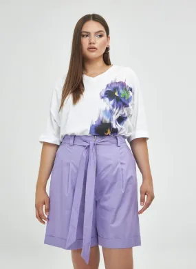 MAT FASHION Bermudas rectas de popelina de algodón con cinturón en violeta