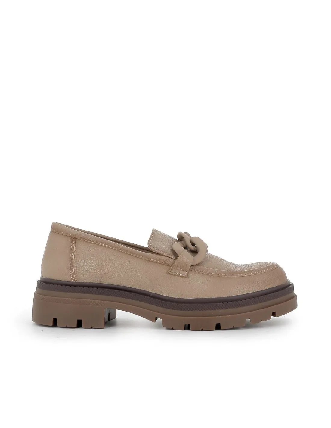 Mocasín beige cadena suela plana track mujer HISPAFLEX