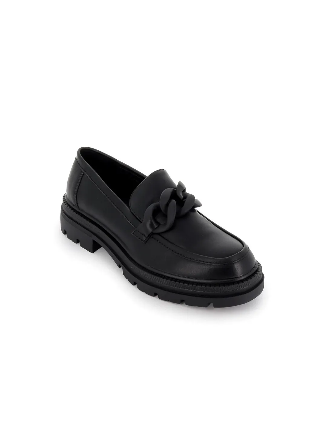 Mocasín negro cadena suela plana track mujer HISPAFLEX