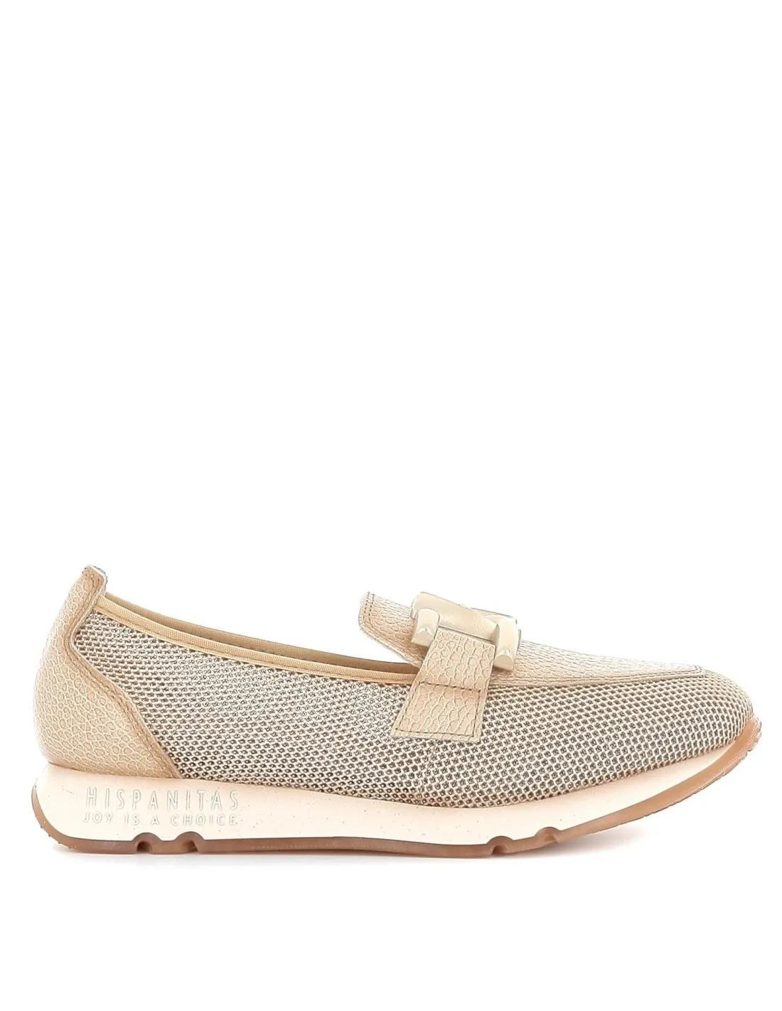 Mocasín sport plano piel con cadena marrón mujer Hispanitas