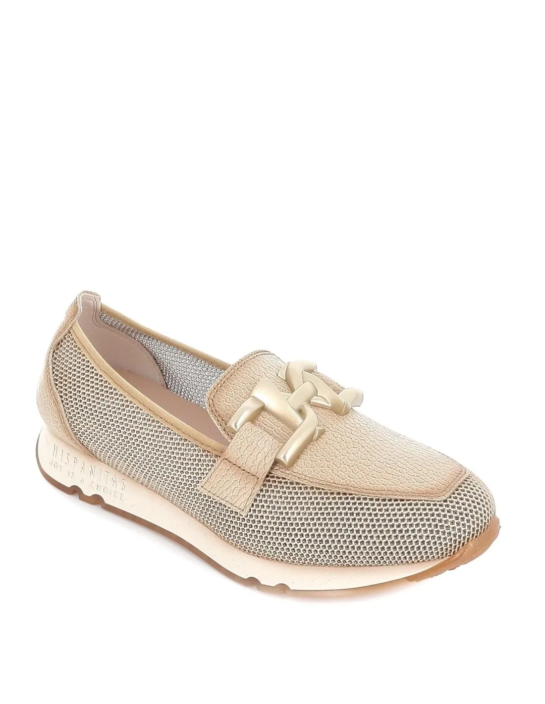 Mocasín sport plano piel con cadena marrón mujer Hispanitas