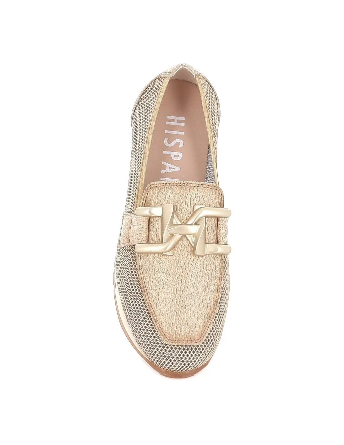 Mocasín sport plano piel con cadena marrón mujer Hispanitas