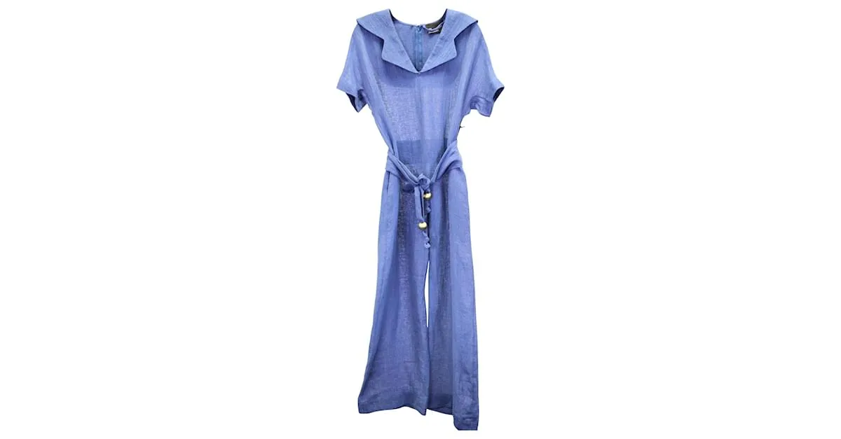 Mono con cinturón de Lisa Marie Fernandez en lino azul Azul claro 