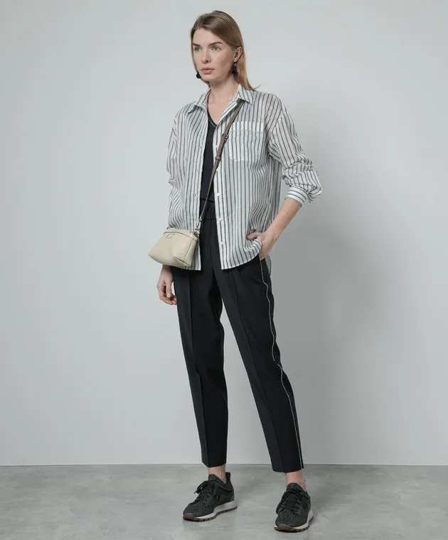 Peserico White striped shirt with monil chain