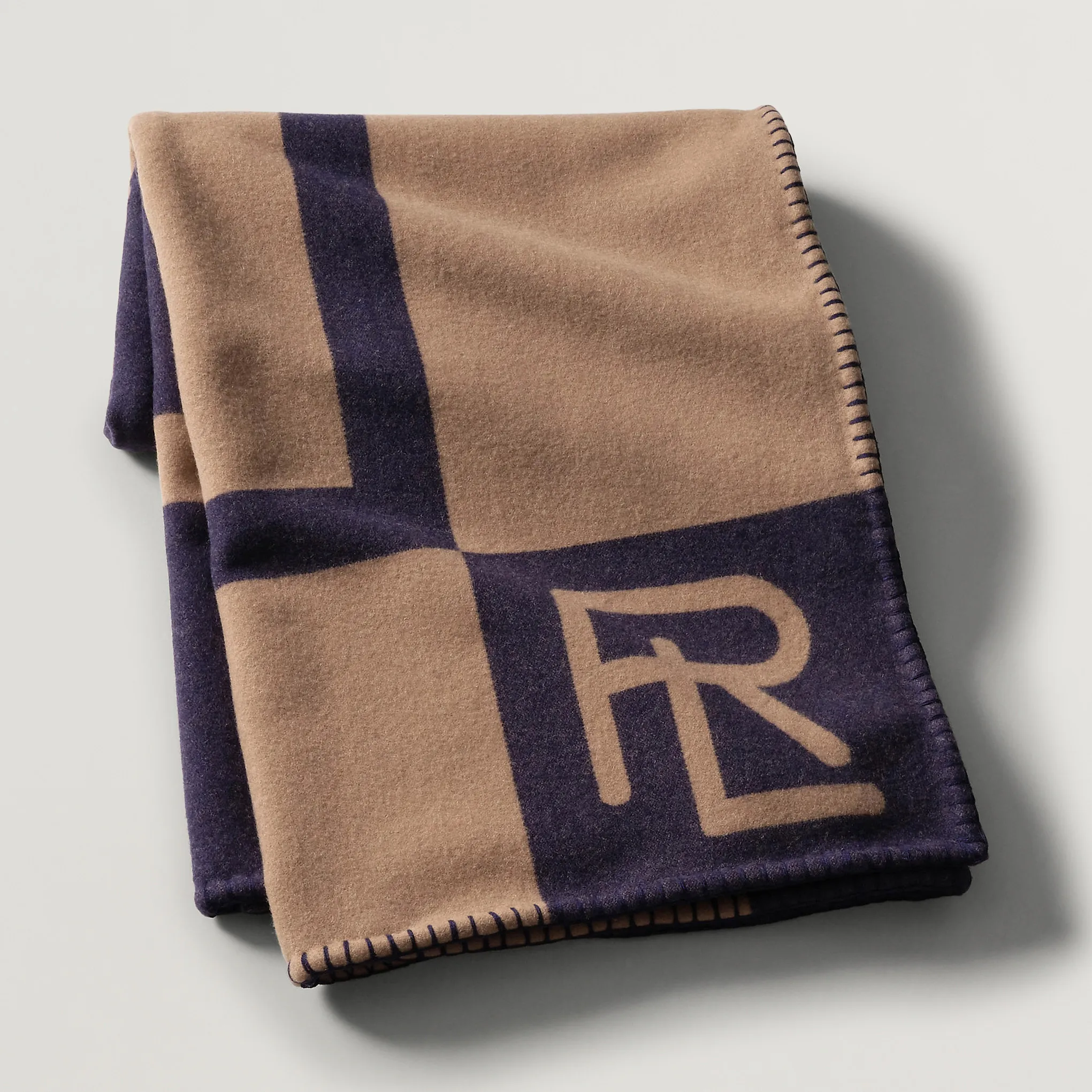 Ralph Lauren Home Northam RL Graphic Colour Block Wool Throw Camel/Navy