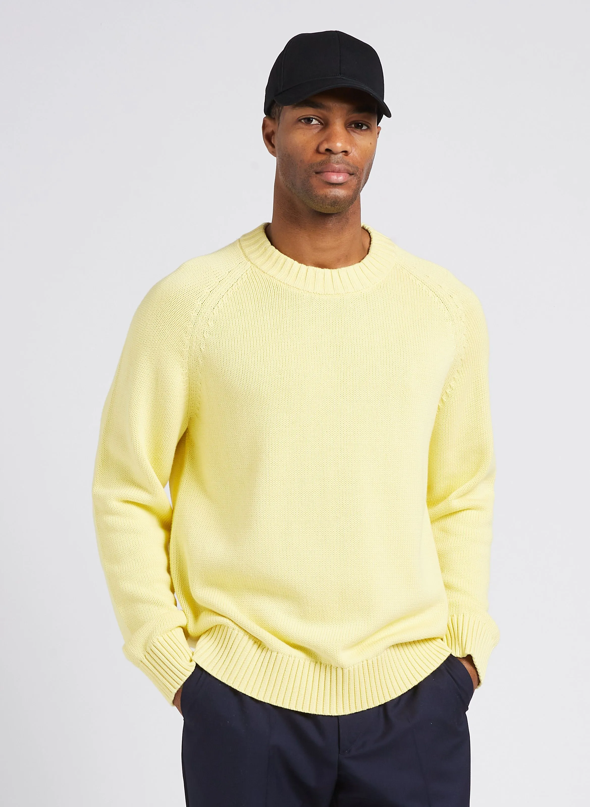 SAISON 1865 PANN - Jersey recto de mezcla de algodón con cuello redondo en amarillo
