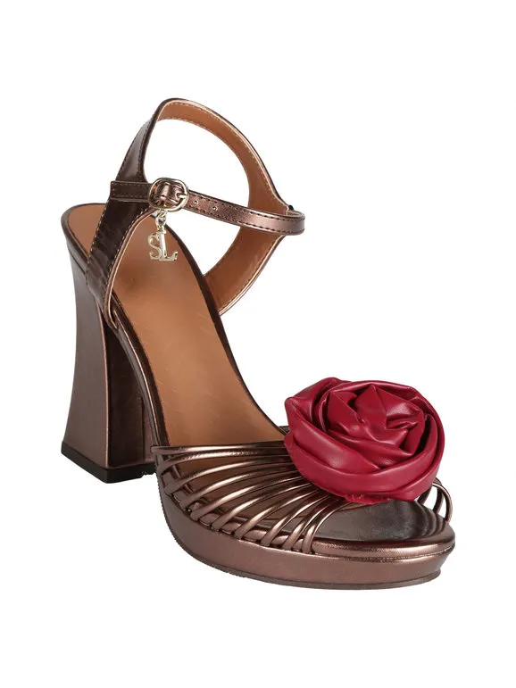 Saralòpez Sandalias altas de mujer con rosa