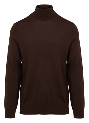 SELECTED TRAY - Jersey de cuello vuelto de lana merina en marron