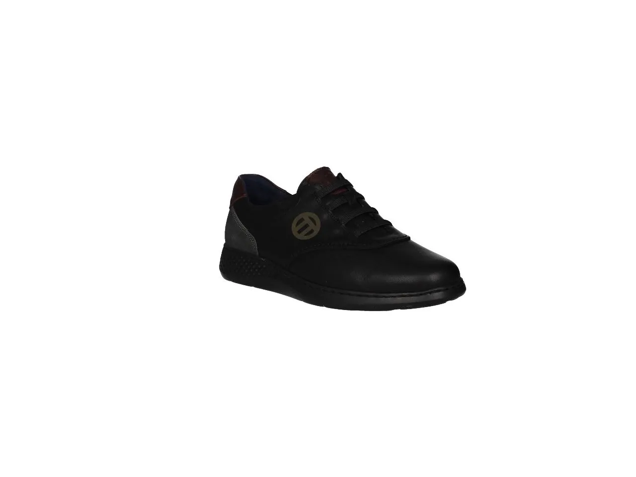 Sneaker Piel Negro Talon Gris/burdeos Piso Goma