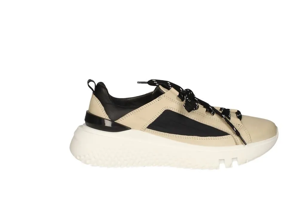 Sneaker Piel/nylon Beig-negro Piso Grueso Blanco