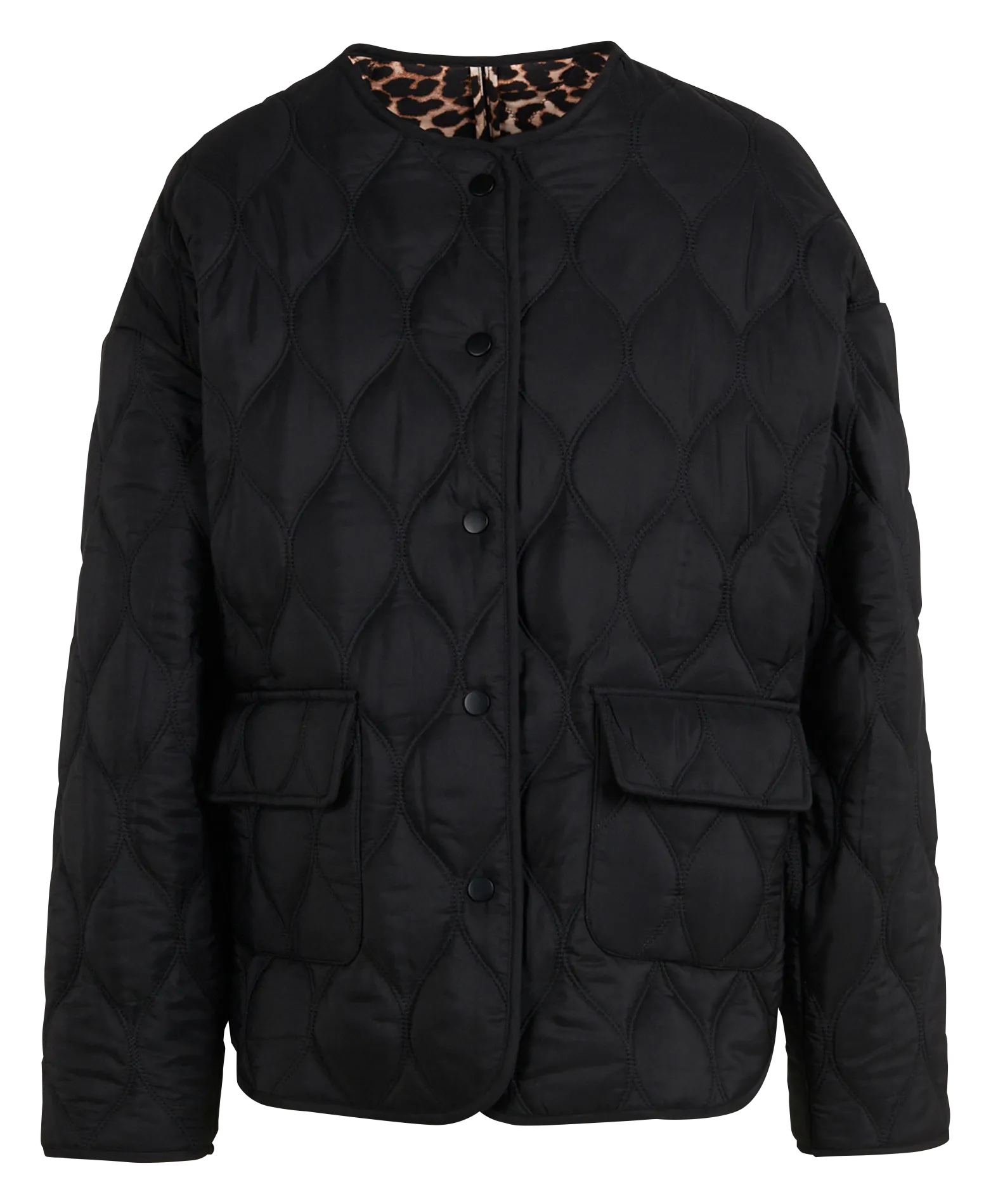 SUNCOO EVAN - Chaqueta acolchada con cuello redondo estampado de leopardo en negro