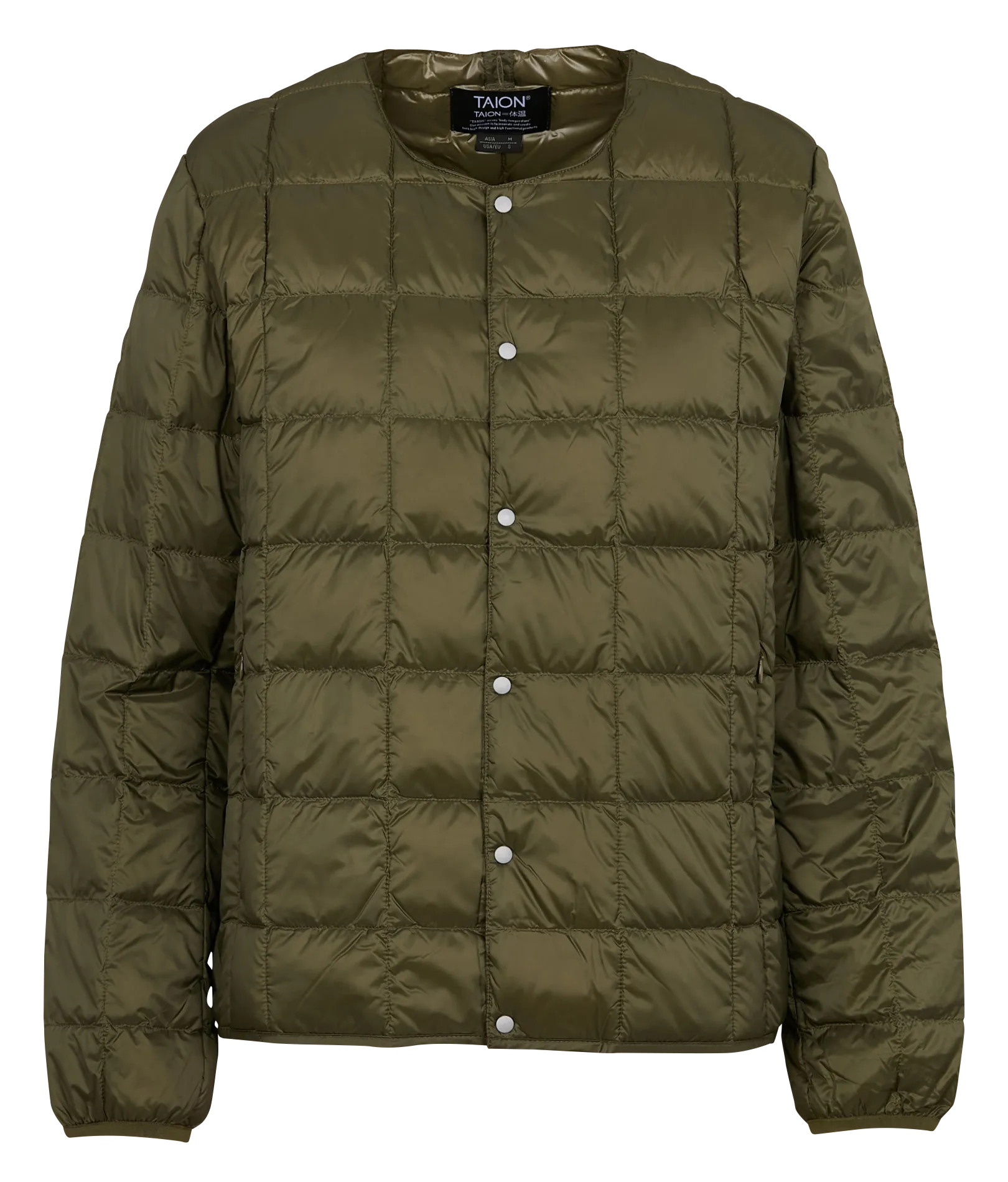 TAION Chaqueta acolchada con cuello redondo en caqui