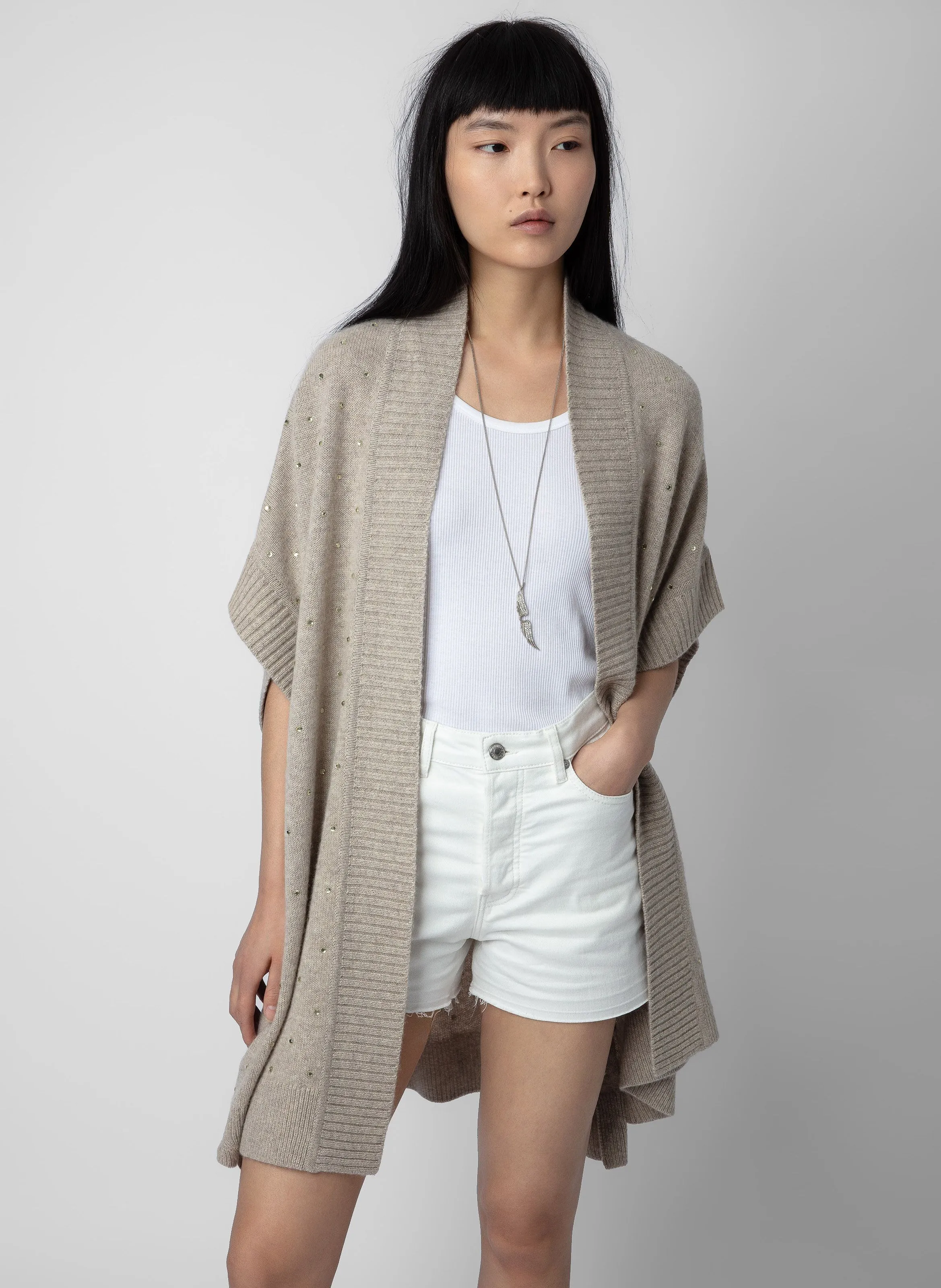 ZADIG&VOLTAIRE INDIANY - Cárdigan largo medio con strass de cachemira en marron